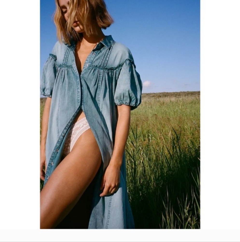 Free People On The Road maxi dress pinstripe denim oversized Small